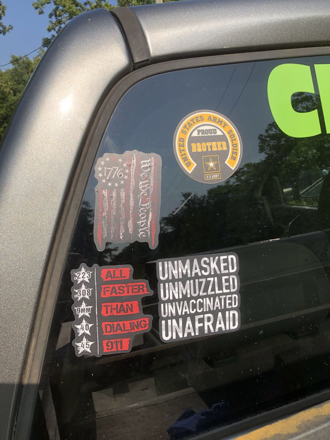 Customer photo review of Unmasked Unmuzzled Decal