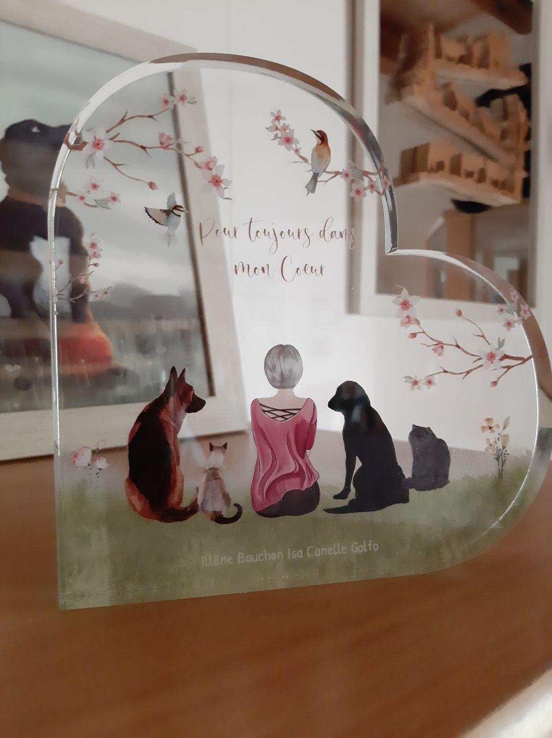 Customer photo review of Toujours à mes côtés - Cœur en verre personnalisé