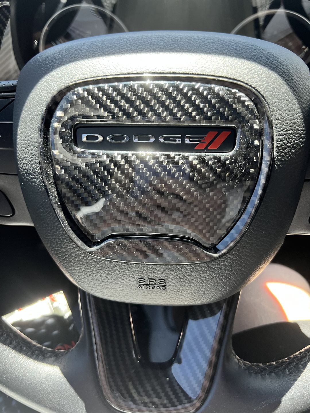 Customer photo review of Real Carbon Fiber Steering Wheel Airbag Center Piece Overlay for Dodge Challenger/Charger 2015-2023