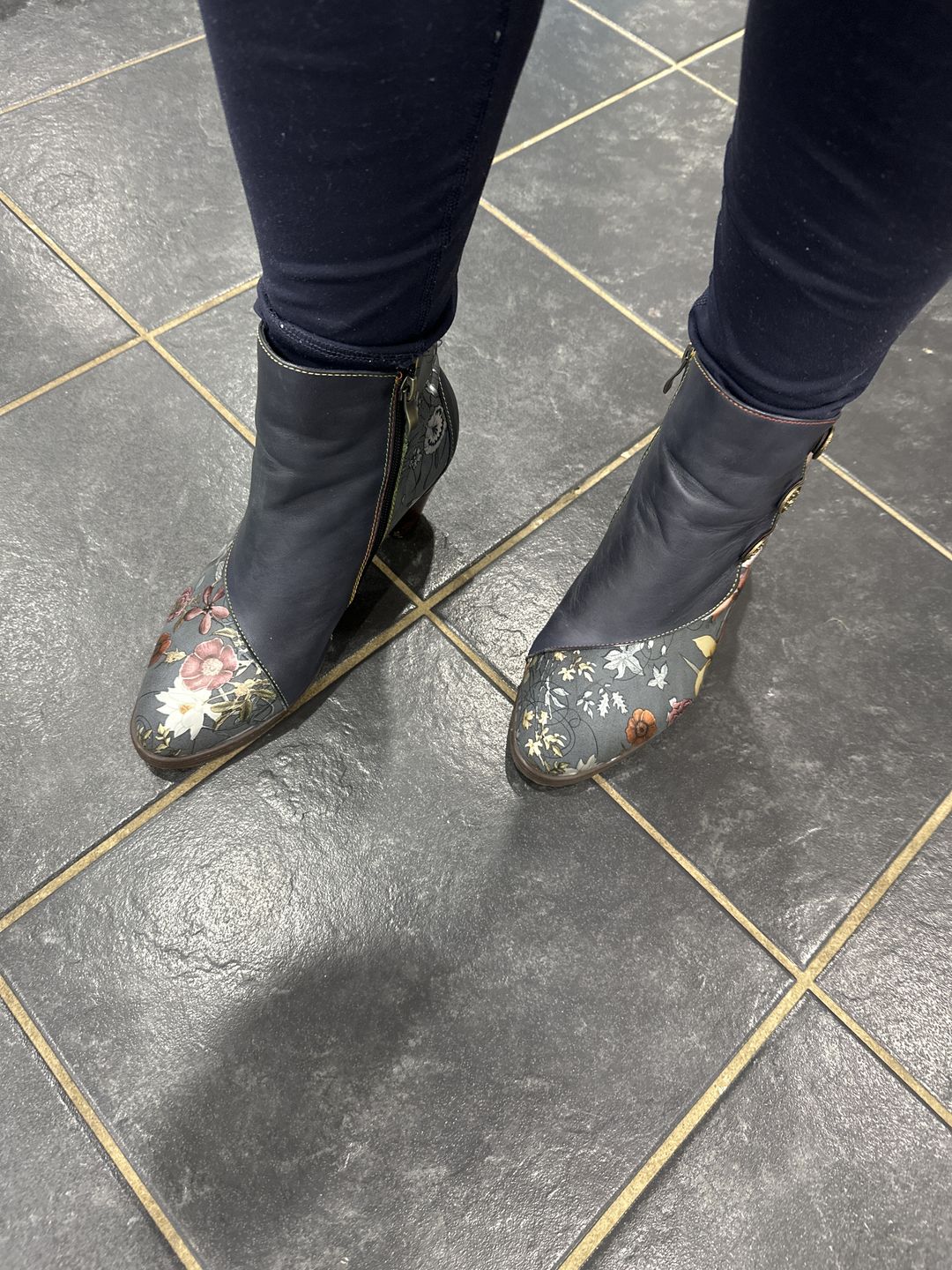 Customer photo review of Retro Handmade Floral Stitching Button Boots