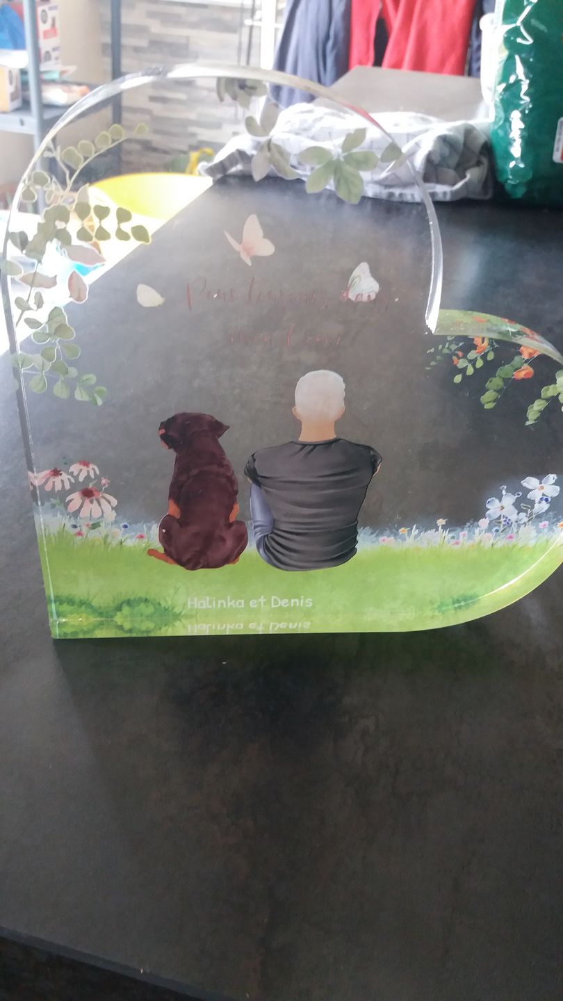 Customer photo review of Toujours à mes côtés - Cœur en verre personnalisé