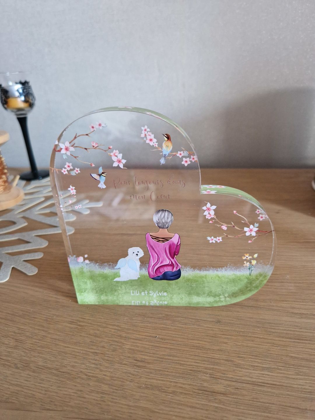Customer photo review of Toujours à mes côtés - Cœur en verre personnalisé