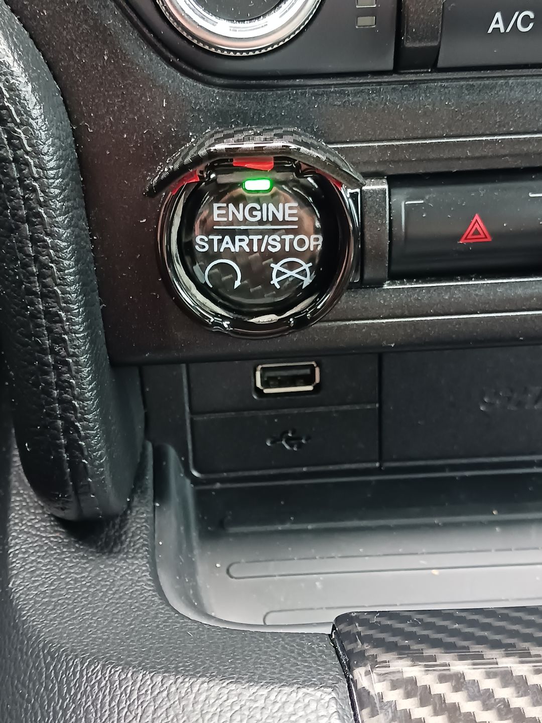 Customer photo review of Engine Start Stop Button Carbon Fiber Cover for 2015-2023 S550 Ford Mustang