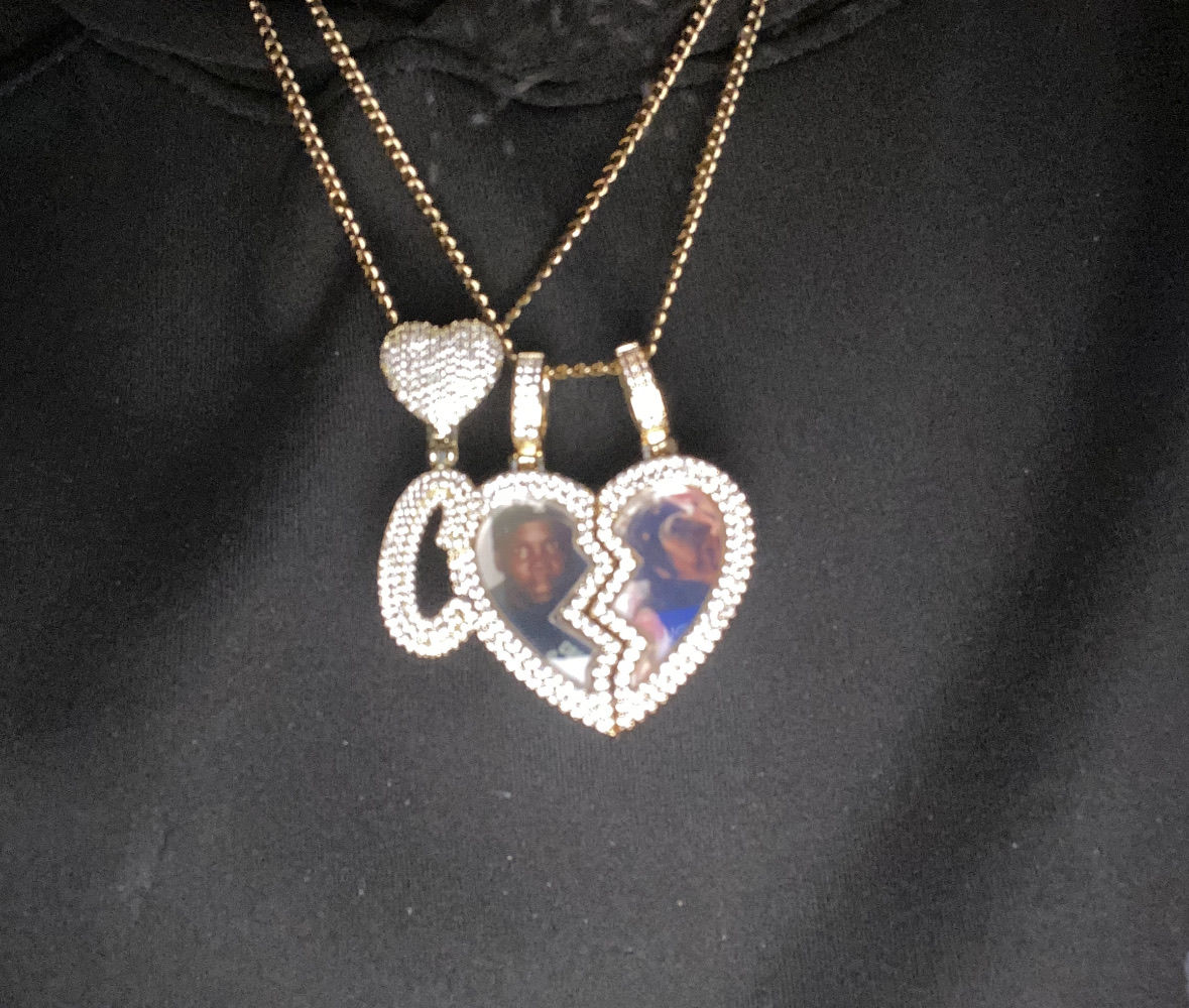 Customer photo review of Split heart Custom picture necklace