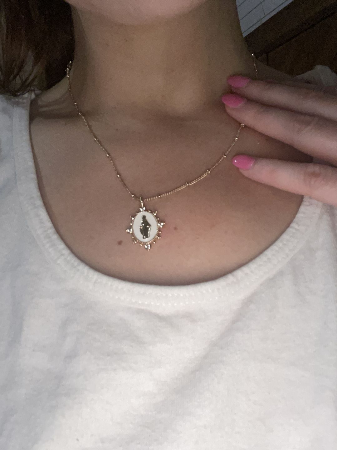Customer photo review of Lady Lourdes Pendant in White