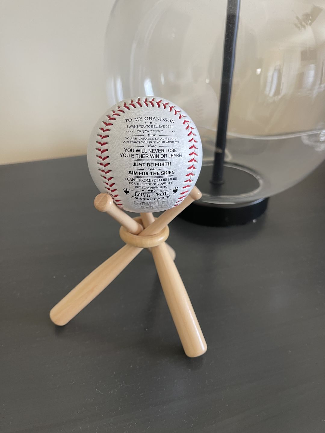 Customer photo review of Wooden Baseball Stand Display Holder