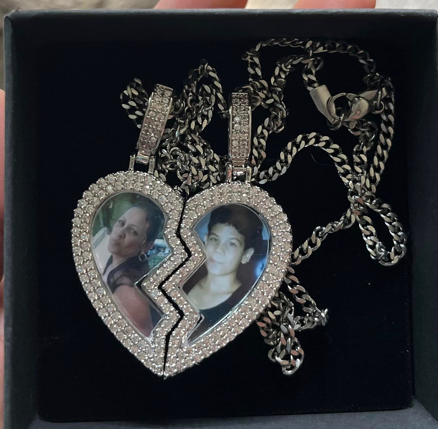 Customer photo review of Split heart Custom picture necklace