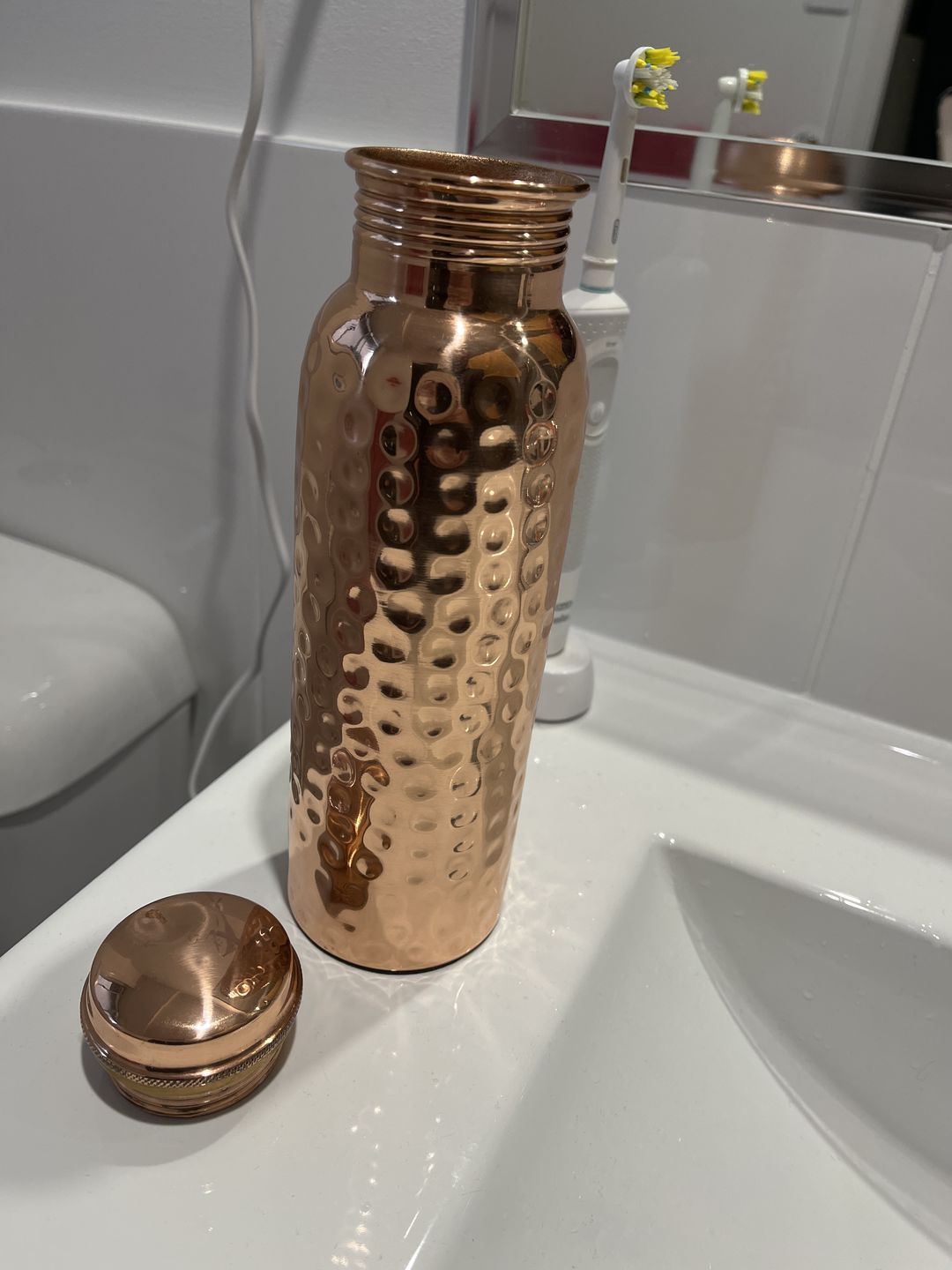 Customer photo review of Hammered Pure Copper Water Bottle