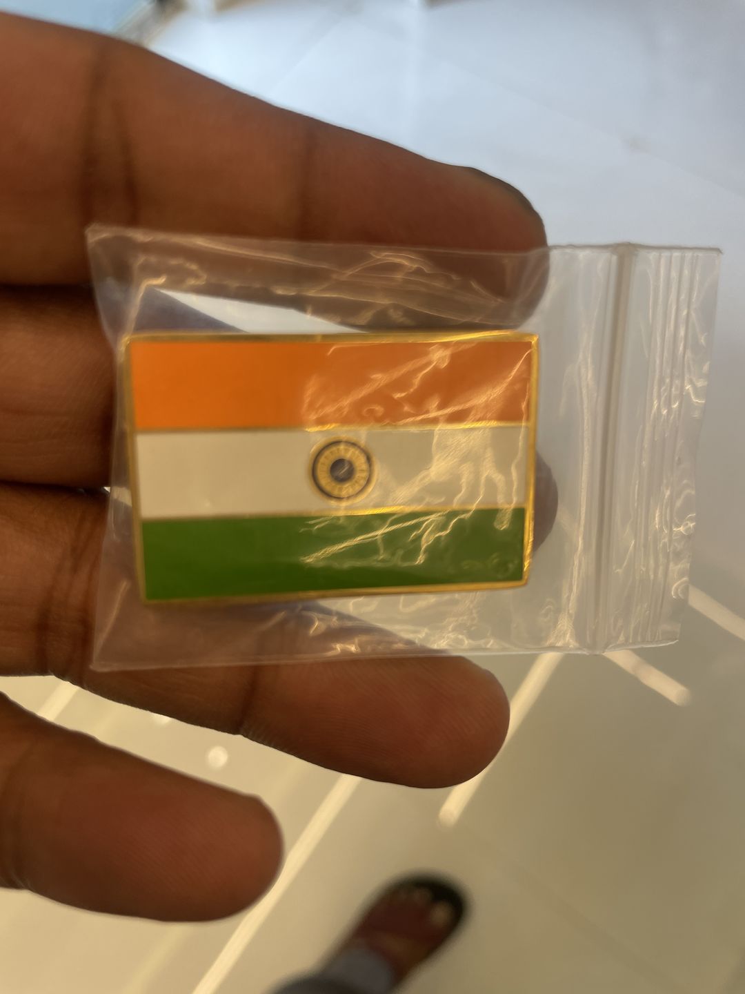 Customer photo review of Indian Flag Lapel Pin- 18k Gold Plated