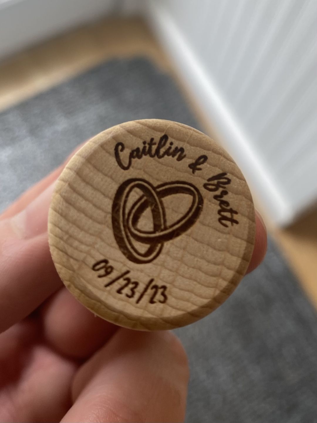 Customer photo review of Personalized Wedding Ring Wine Stopper