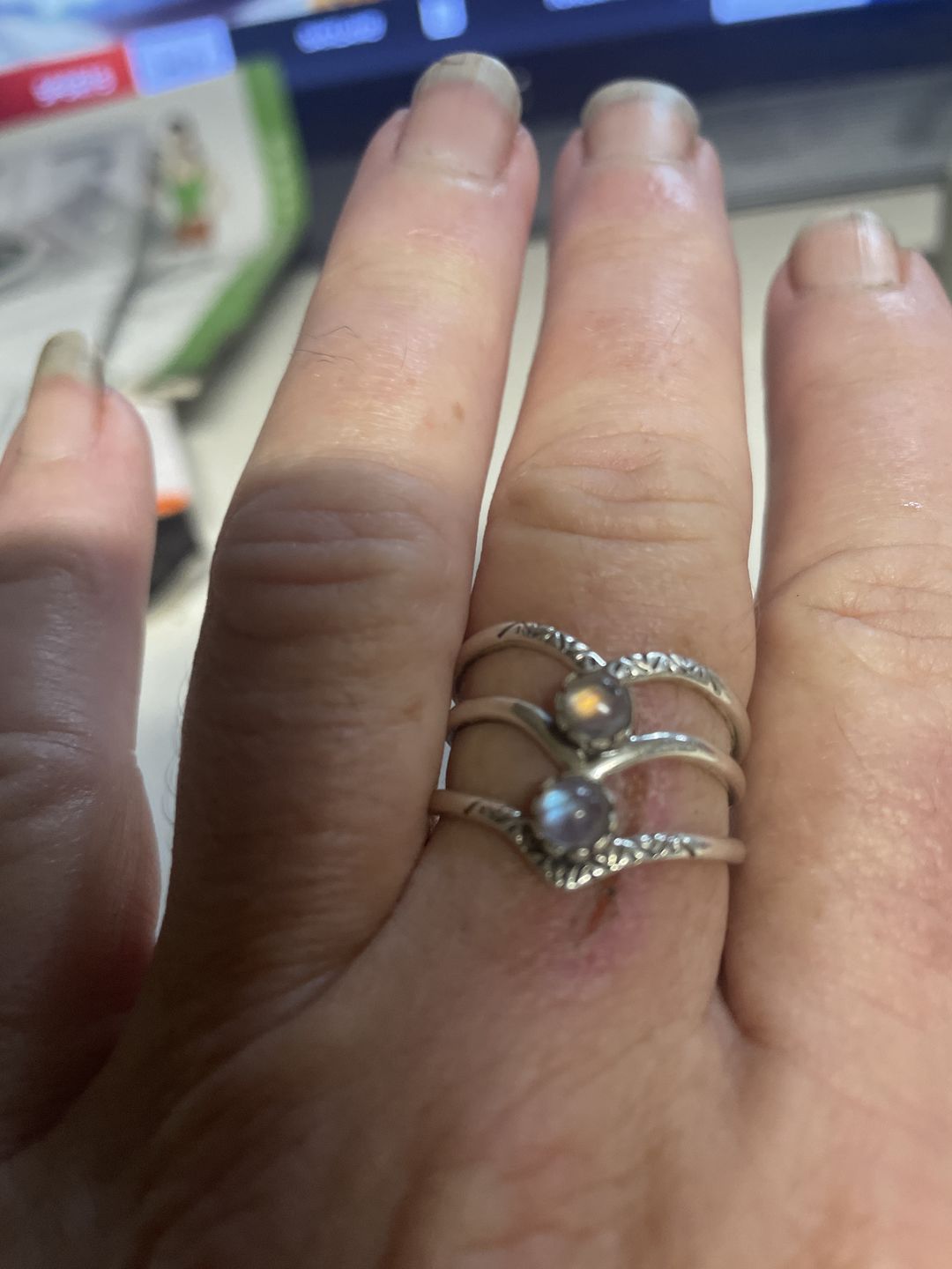 Customer photo review of Triple Chevron Boho Ring with Moonstone Sterling Silver