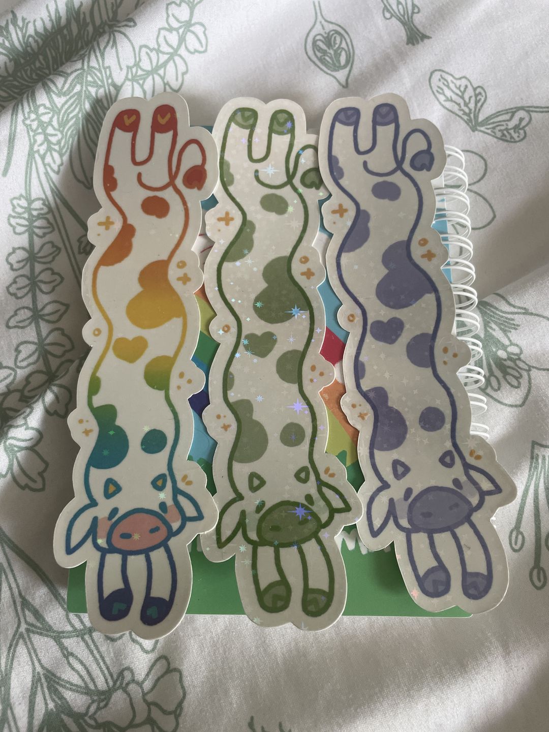 Customer photo review of MORE Sparkly Long Cow Stickers!