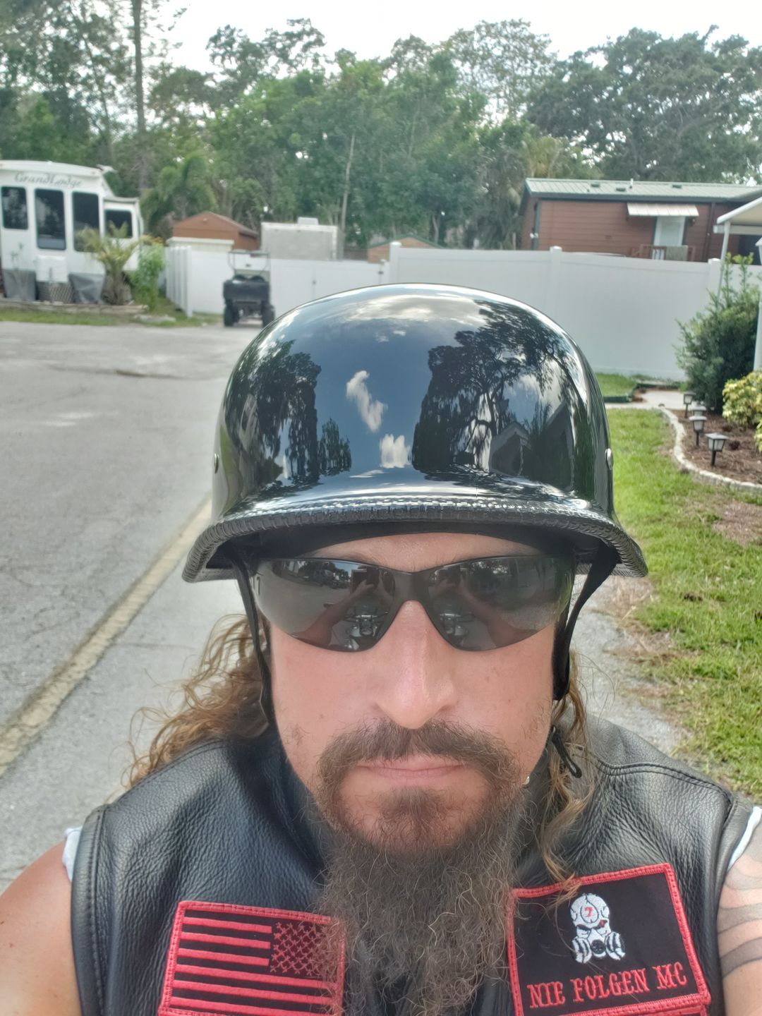 Customer photo review of Mayan Style Half Helmet Lightweight Face German Style DOT Helmet - Gloss Black