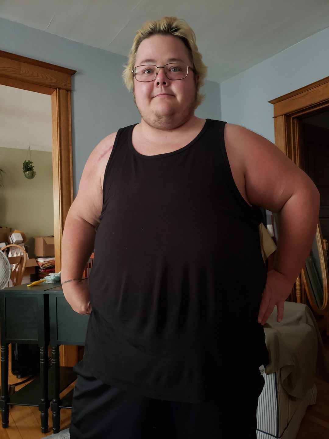 Customer photo review of Spun Bamboo Men's Bamboo Viscose/Organic cotton Tank Top (Men's chest size: 2X US letter, Color: Black)