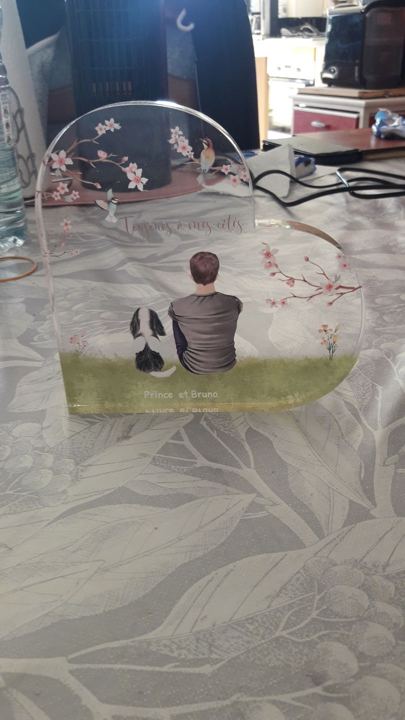 Customer photo review of Toujours à mes côtés - Cœur en verre personnalisé