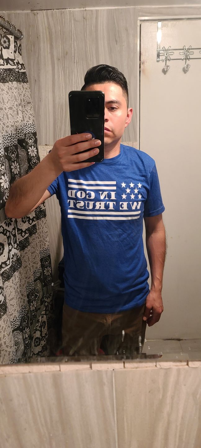 Customer photo review of In God We Trust Tee