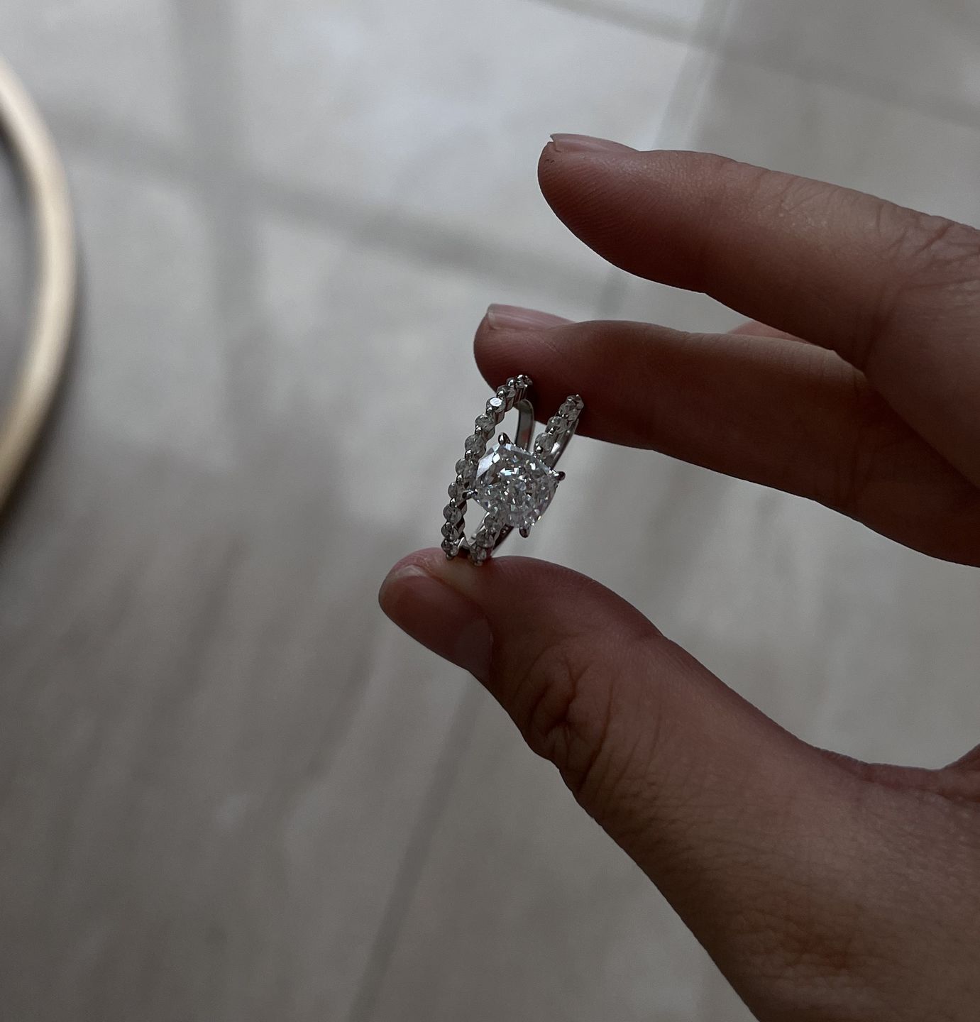 Customer photo review of S925 Exquisite 2.0 Carat Cushion Cut Women's Wedding Ring Set In Sterling Silver