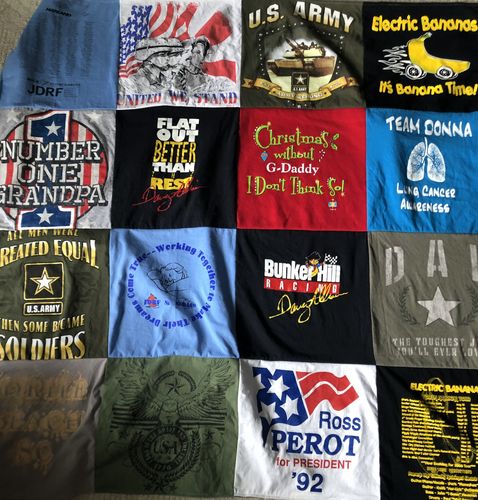 T-shirt quilt with family, christmas celebrations themes by Angela from NC