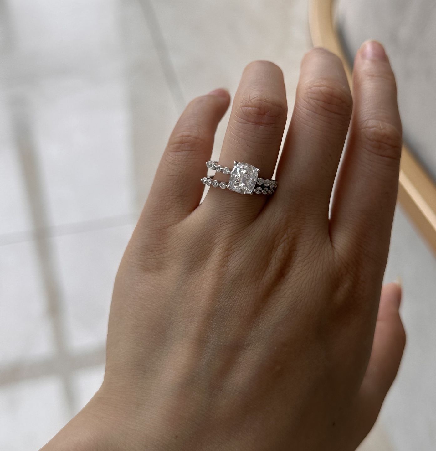 Customer photo review of S925 Exquisite 2.0 Carat Cushion Cut Women's Wedding Ring Set In Sterling Silver