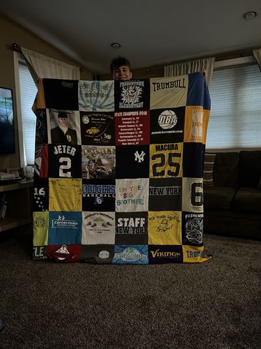T-shirt quilt featuring new york yankees, los angeles dodgers by Denise from CT