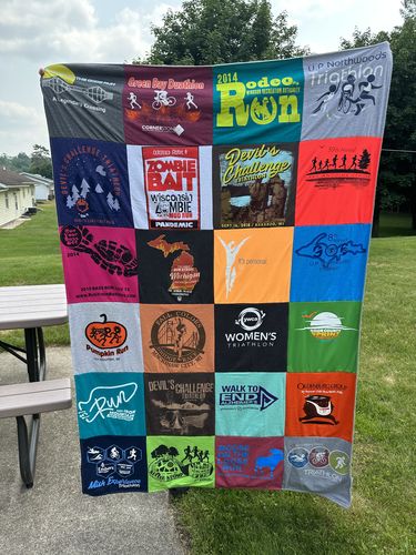T-shirt quilt with running, triathlons themes by tracy from MI