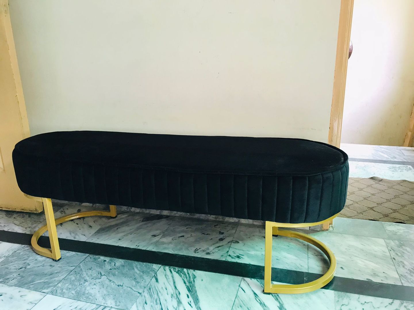 Customer photo review of 3 Seater Luxury Wooden Stool With Steel Stand -479