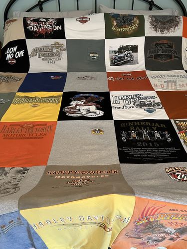 T-shirt quilt with motorcycles, biking themes by Scott from VA