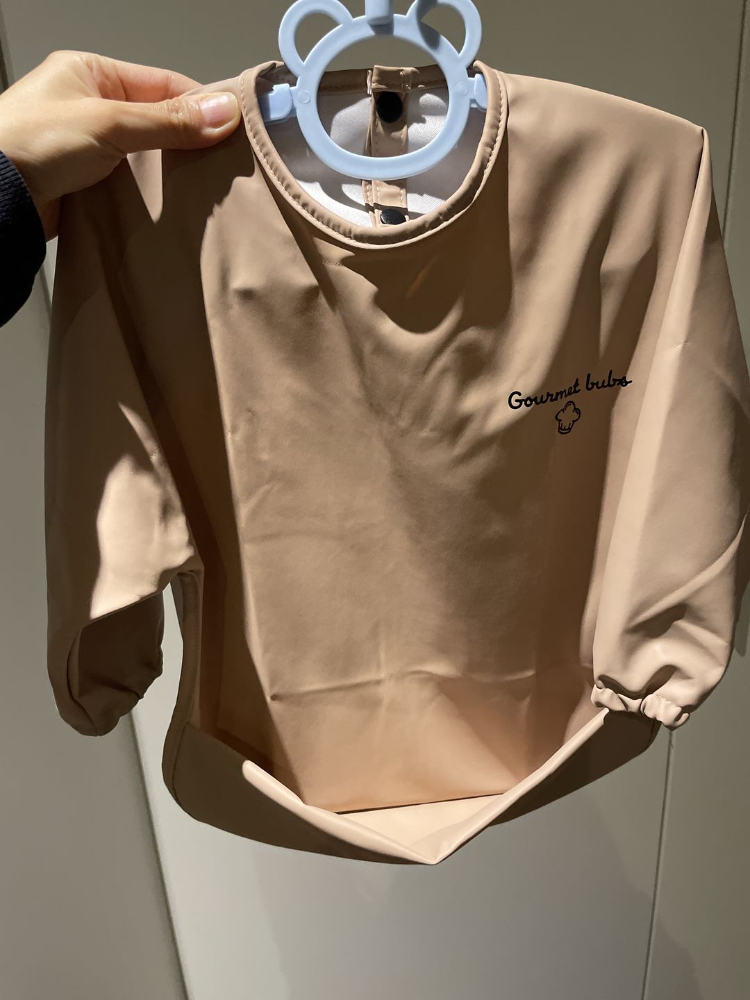 Customer photo review of Gourmet Bubs Waterproof  Feeding Smock with Bib Pouch - Peach