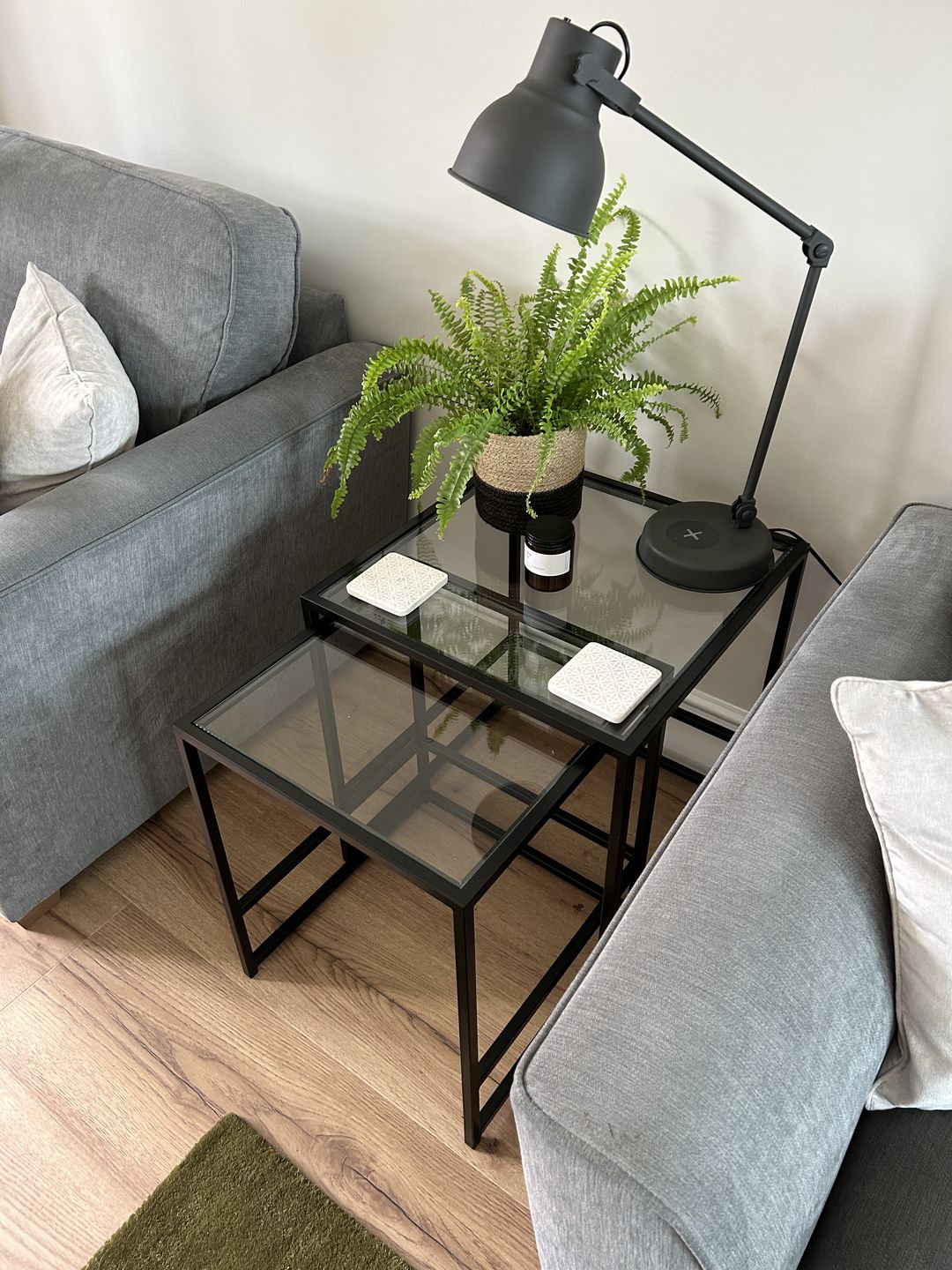 Customer photo review of Glass Metal Nesting Side Tables