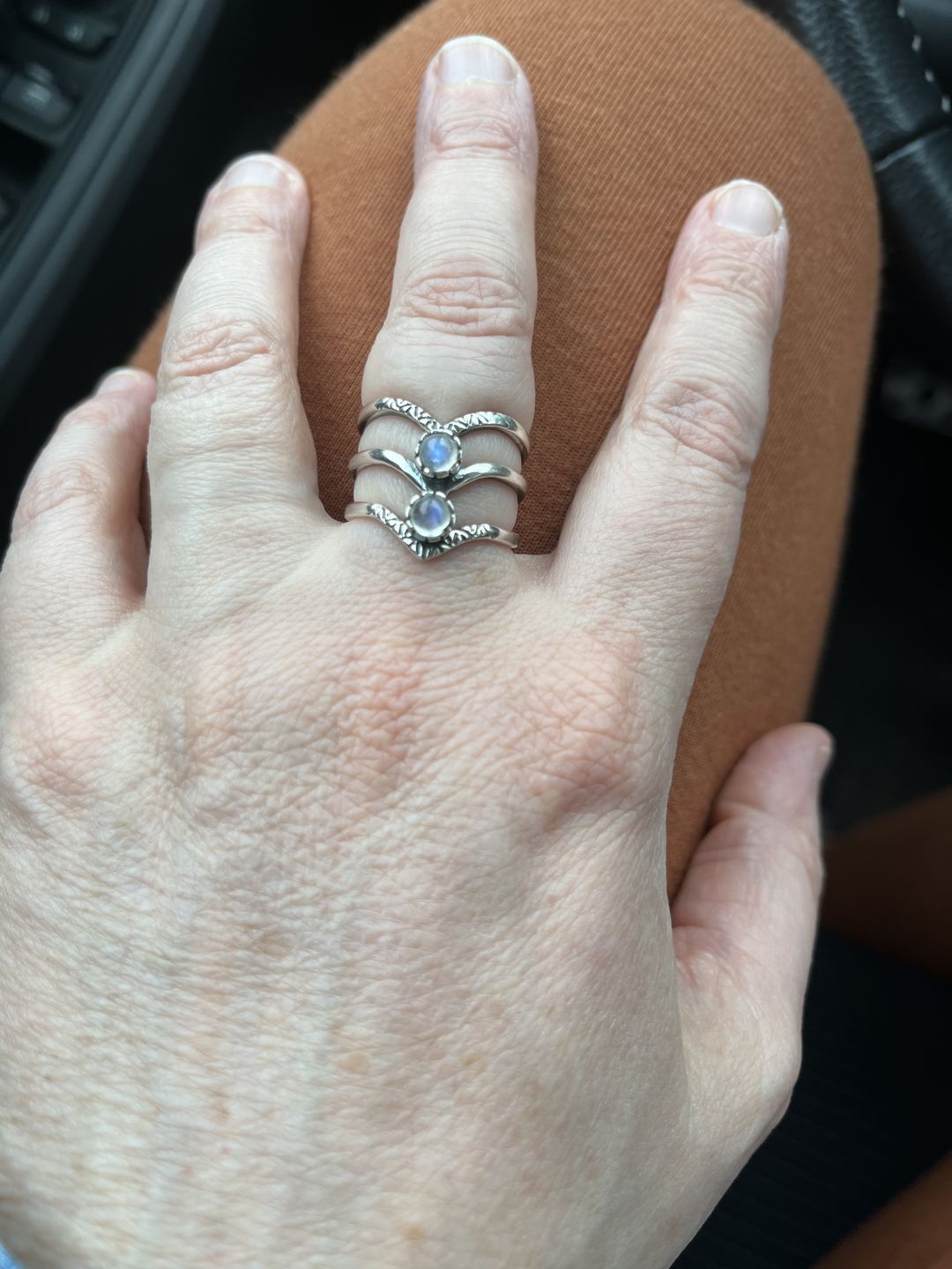 Customer photo review of Triple Chevron Boho Ring with Moonstone Sterling Silver