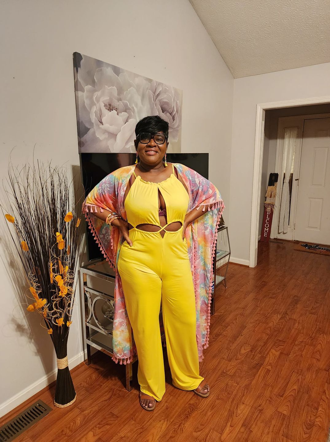 Customer photo review of Lace-up Wide Leg Jumpsuit