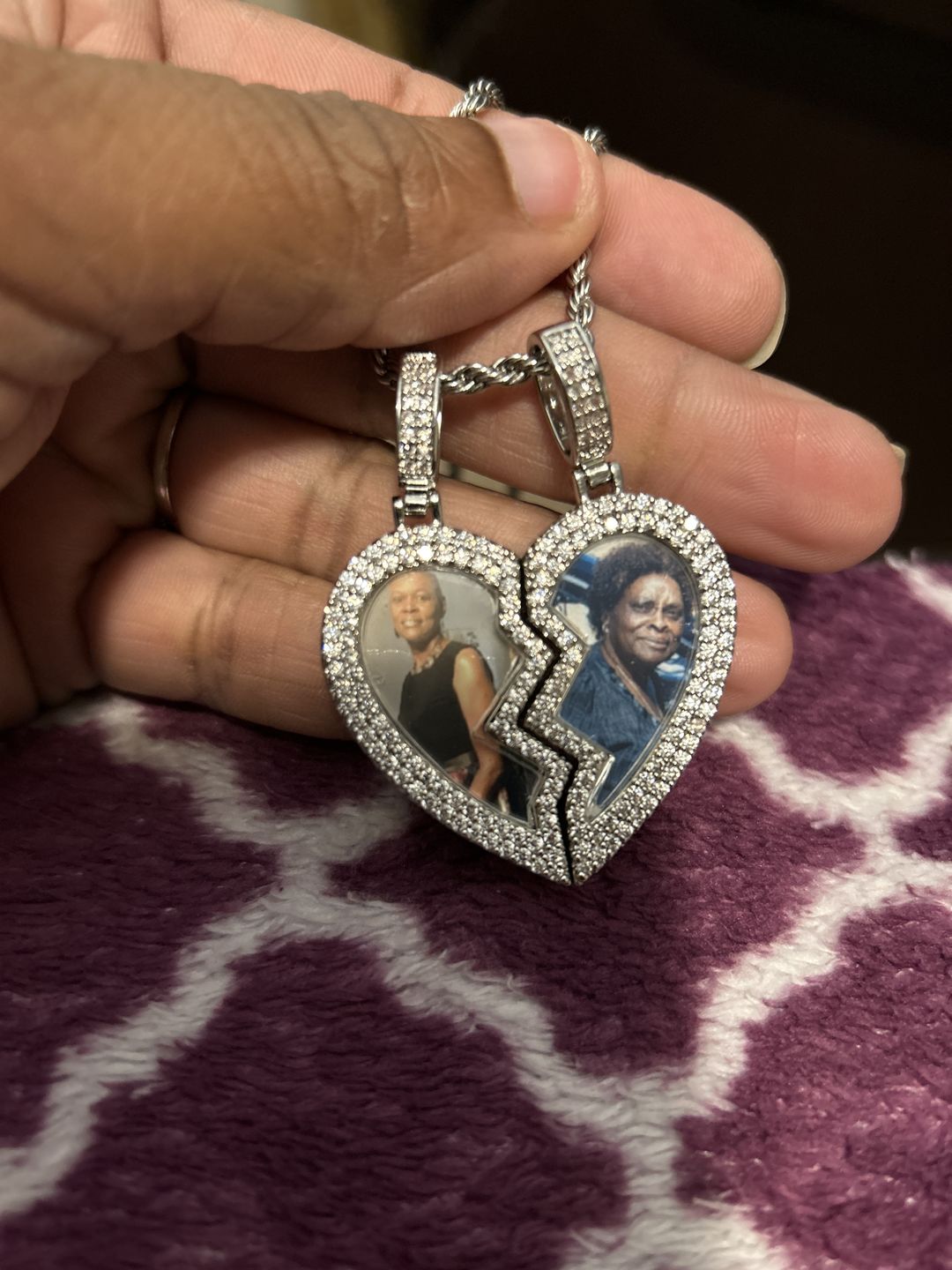 Customer photo review of Split heart Custom picture necklace