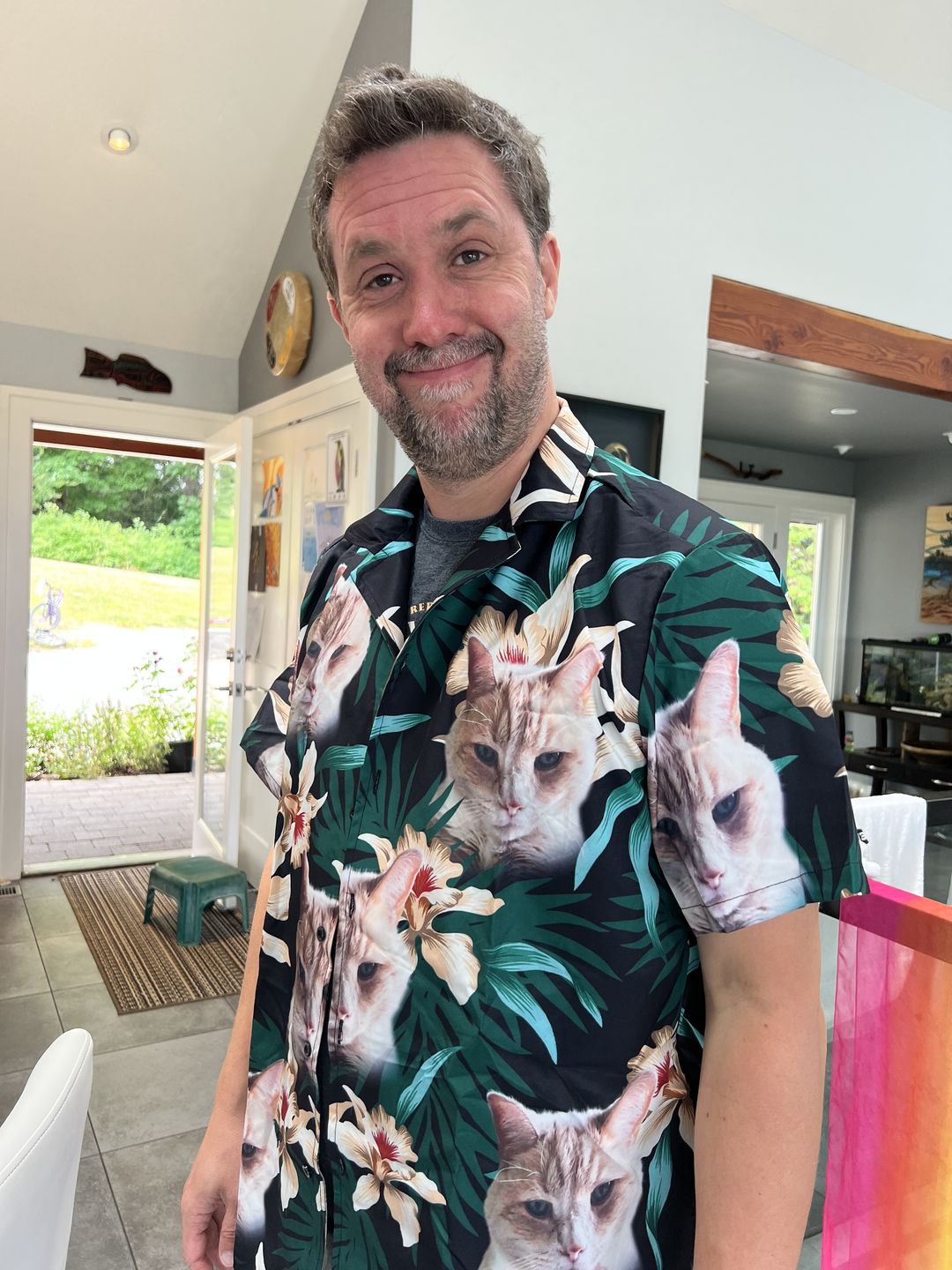 Customer photo review of Custom Hawaiian Shirt For Dog Lovers | Personalized Puppy Lovers Gift | Leaves & Flowers Pattern Dark Green Color Aloha Shirt