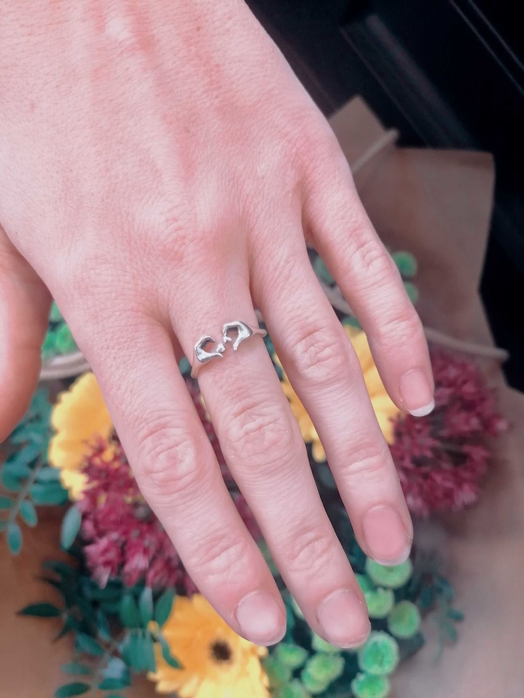 Customer photo review of 925 Sterling Silver Open Hand Heart Ring