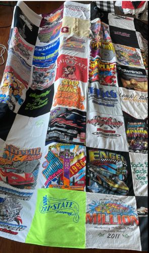 T-shirt quilt with auto racing, motorsports themes by Carla from OH