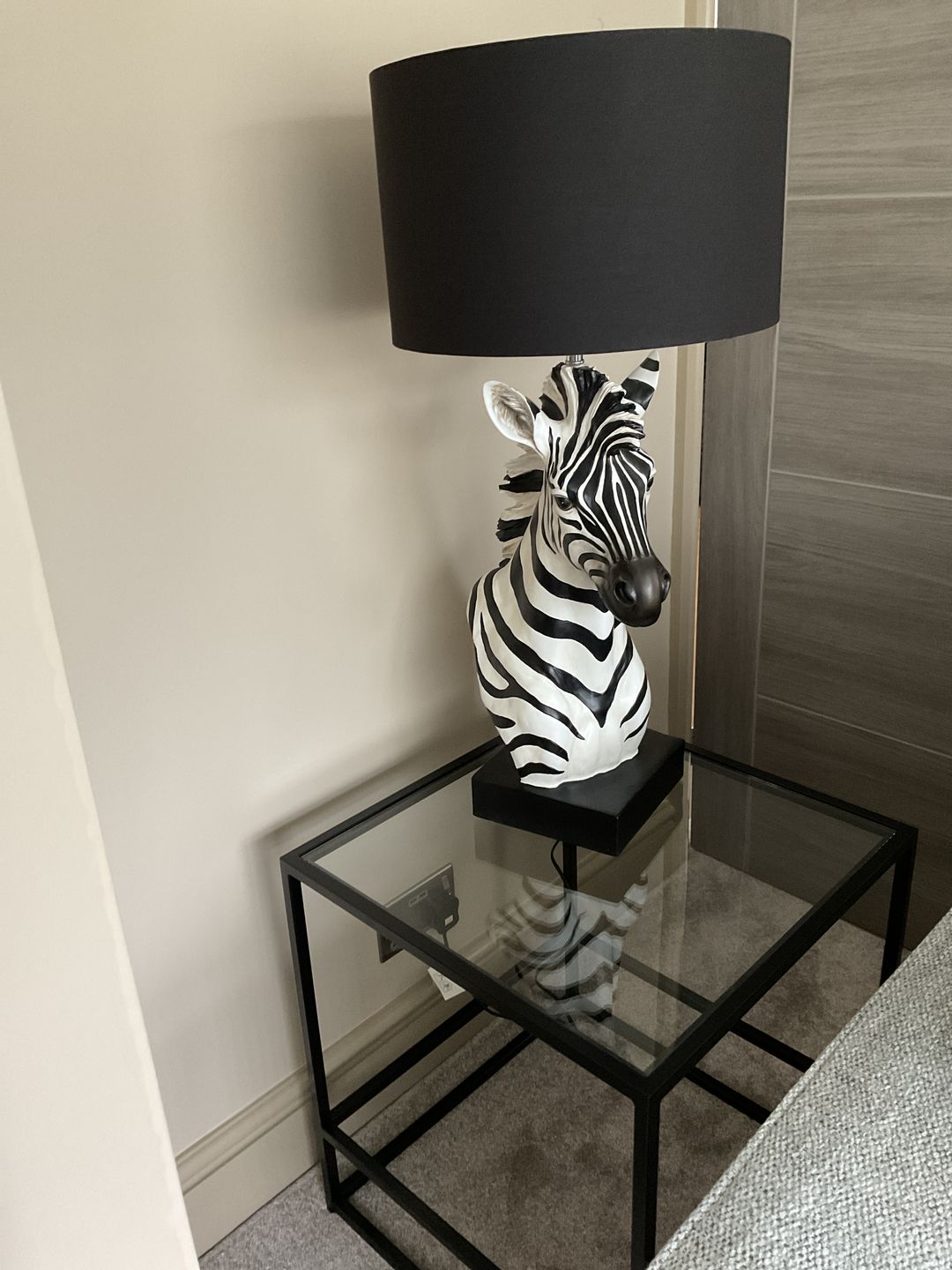 Customer photo review of Glass Metal Side End Table Matte Black Frame
