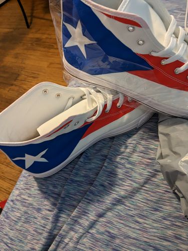 Customer photo review of Puerto Rican Flag Print White High Top Shoes