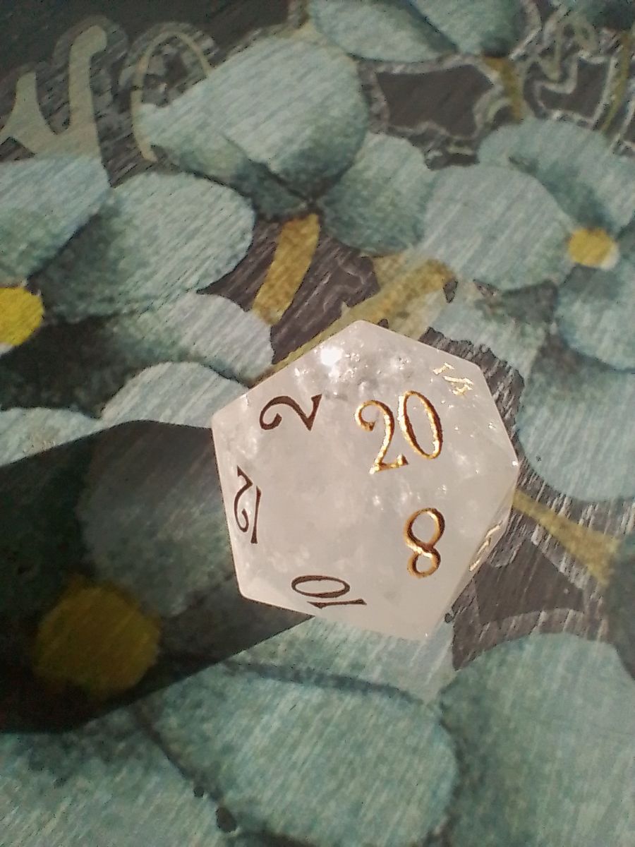 Customer photo review of URWizards D&D Engraved Gemstone D20 Dice