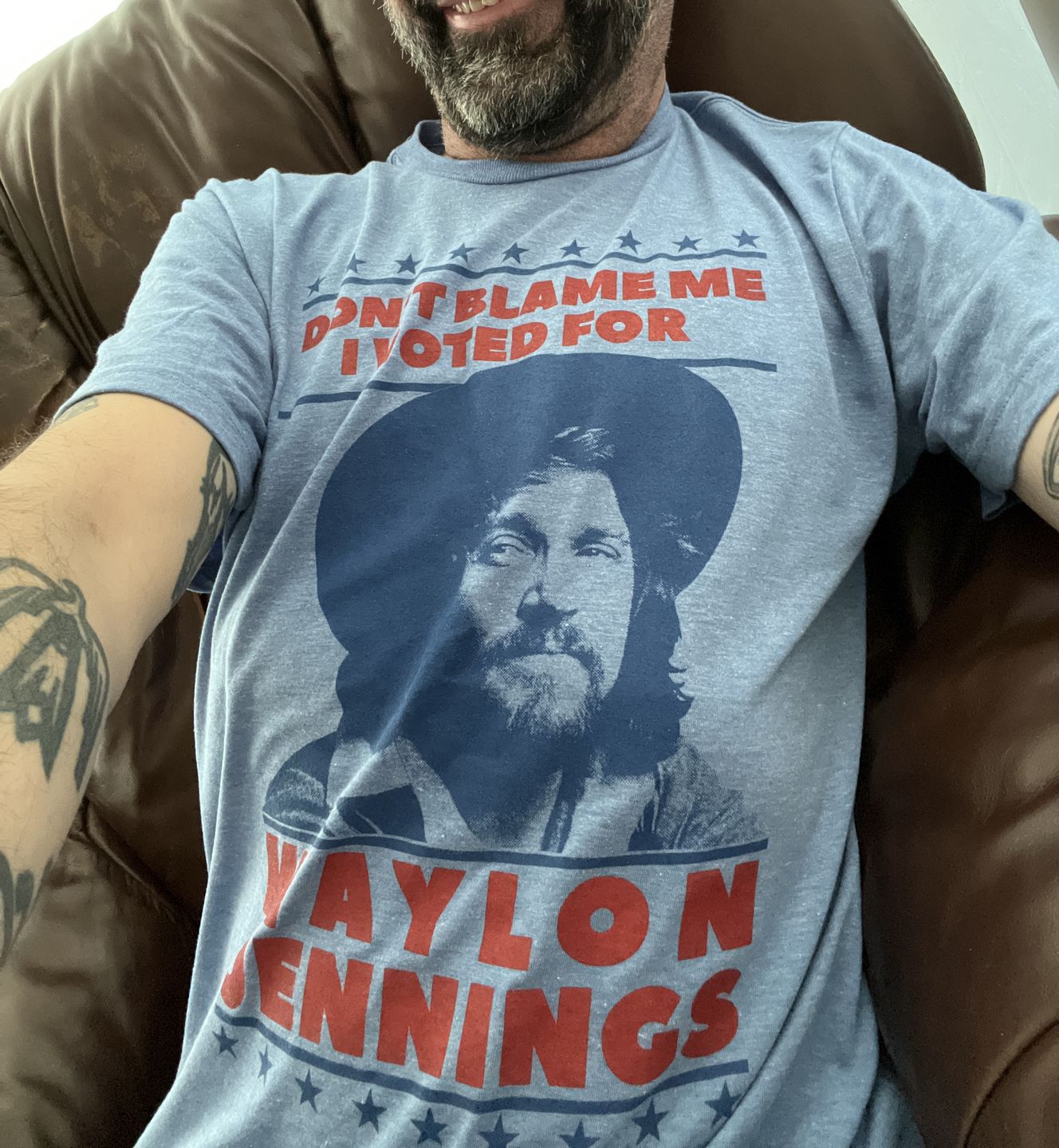 Customer photo review of I Voted for Waylon Jennings Mens Tee Shirt