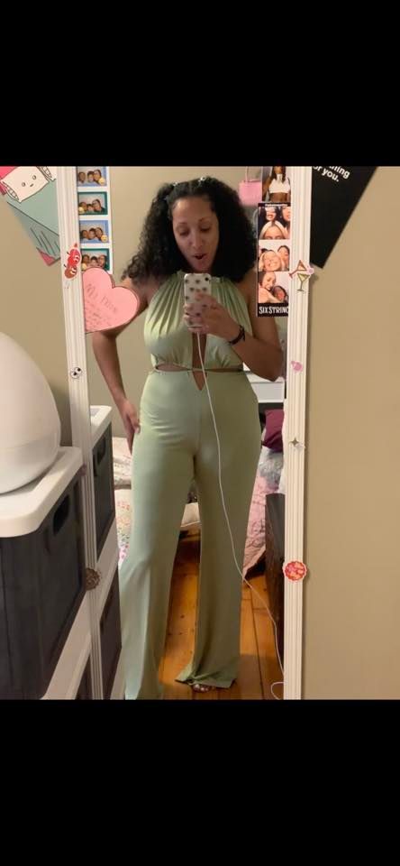 Customer photo review of Lace-up Wide Leg Jumpsuit
