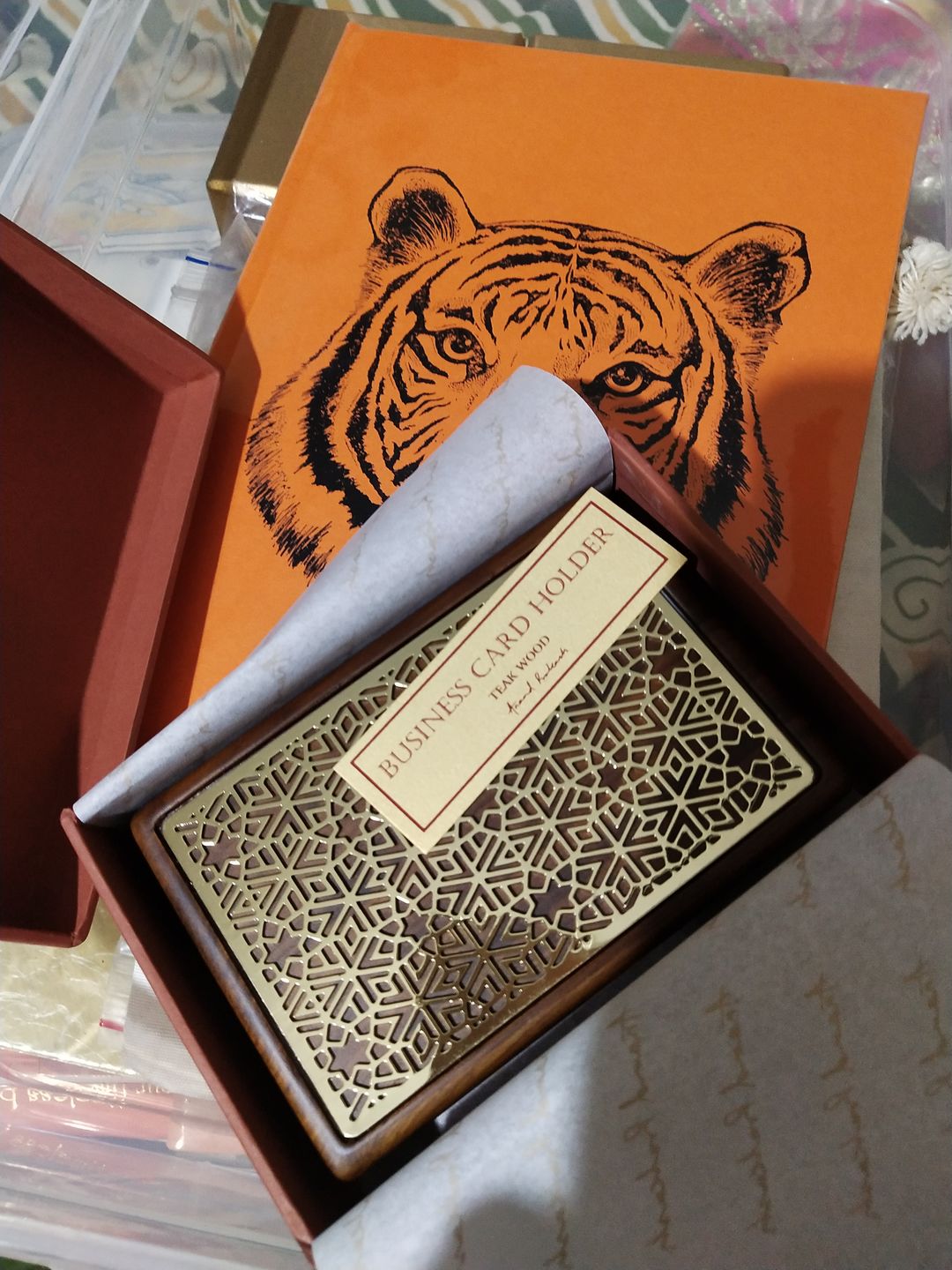 Customer photo review of Business Card Holder - Teakwood Mesh