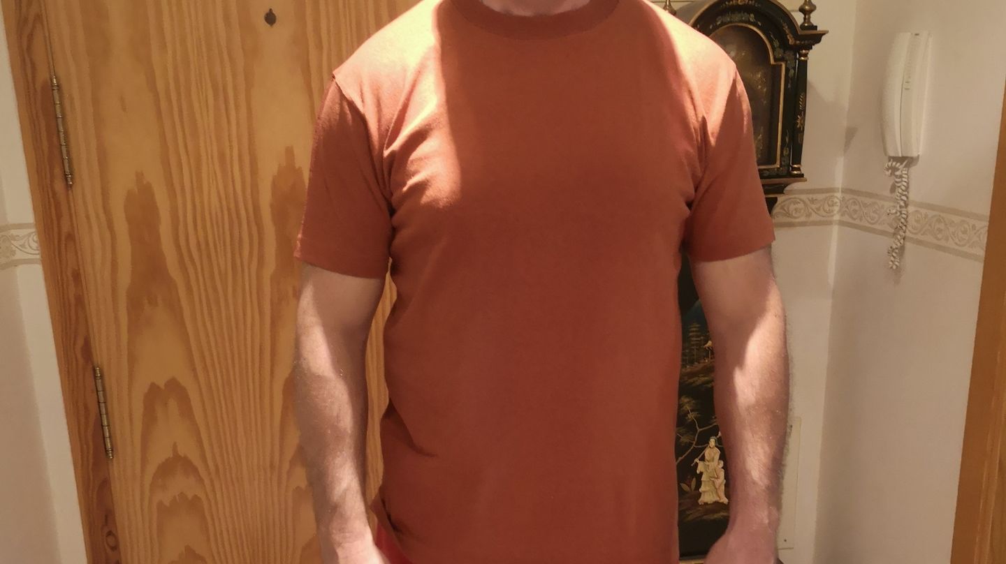Customer photo review of 9 oz US Cotton Tubular T-Shirt - Orange Red