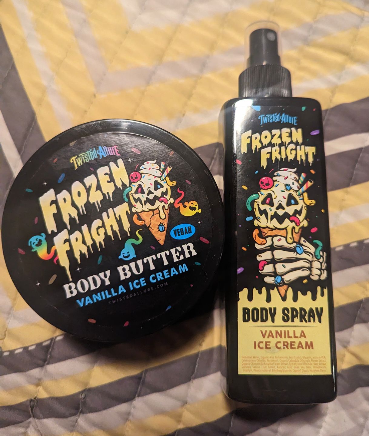 Customer photo review of Frozen Fright Body Spray (vanilla ice cream)