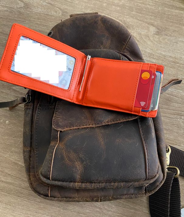 Customer photo review of Geneva Black & Orange Leather Wallet
