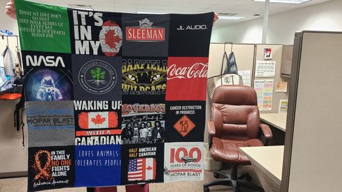 T-shirt quilt with canadian culture, space themes by Constance from OH