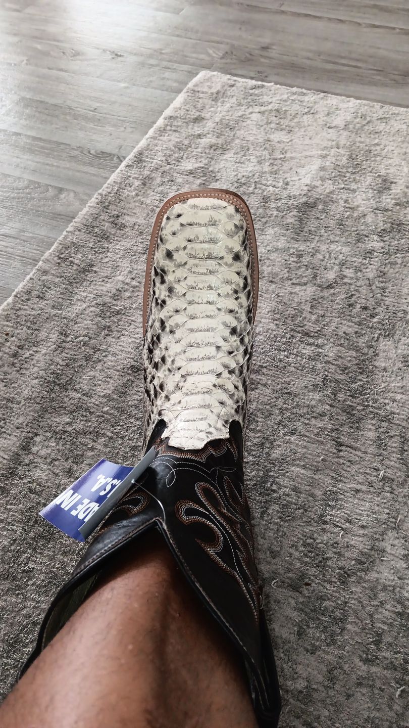 Customer photo review of Cowtown Men’s Square Toe Python Boot Q818