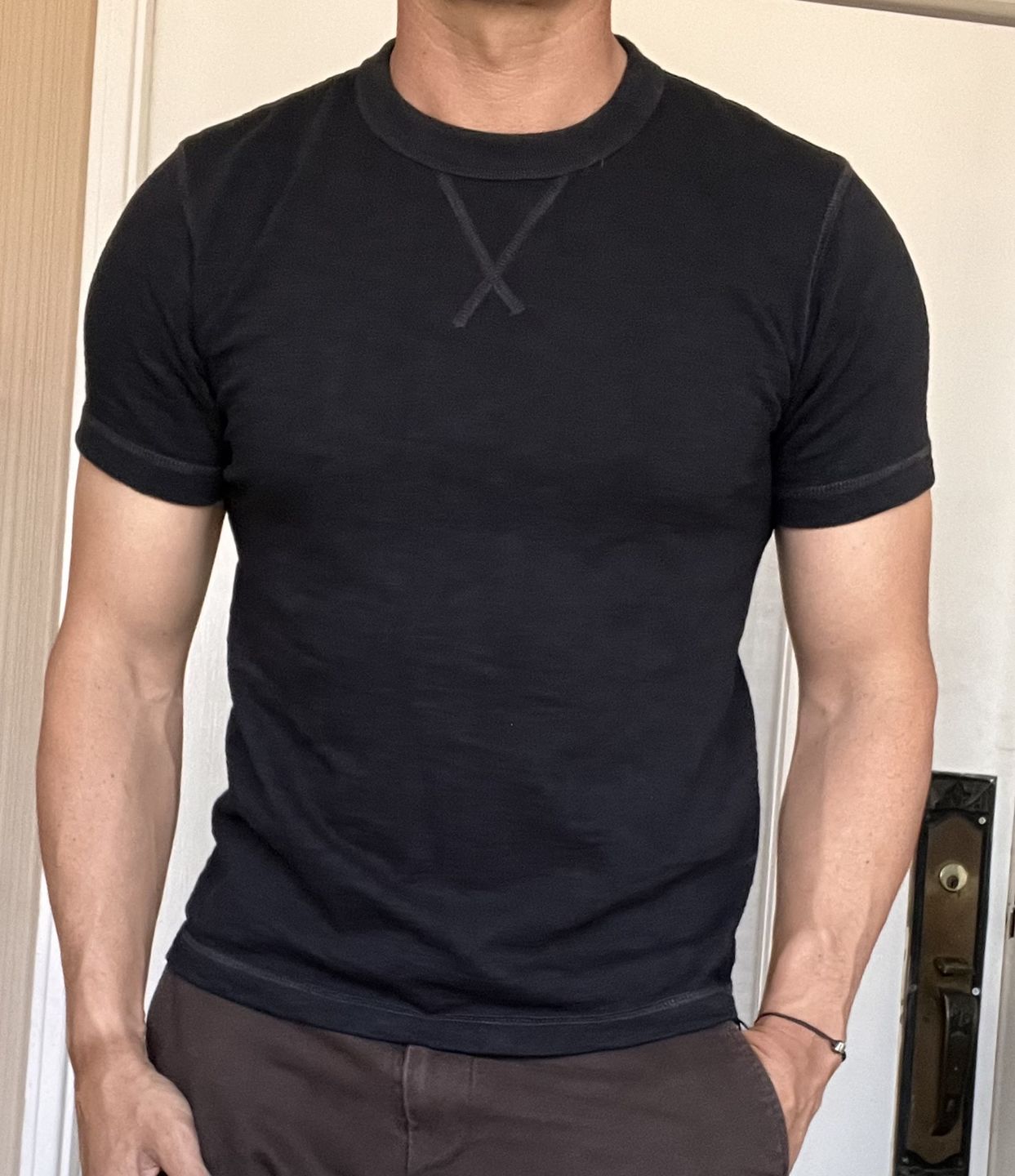 Customer photo review of 10.5 oz Cotton Tubular Gusset T-Shirt - Black