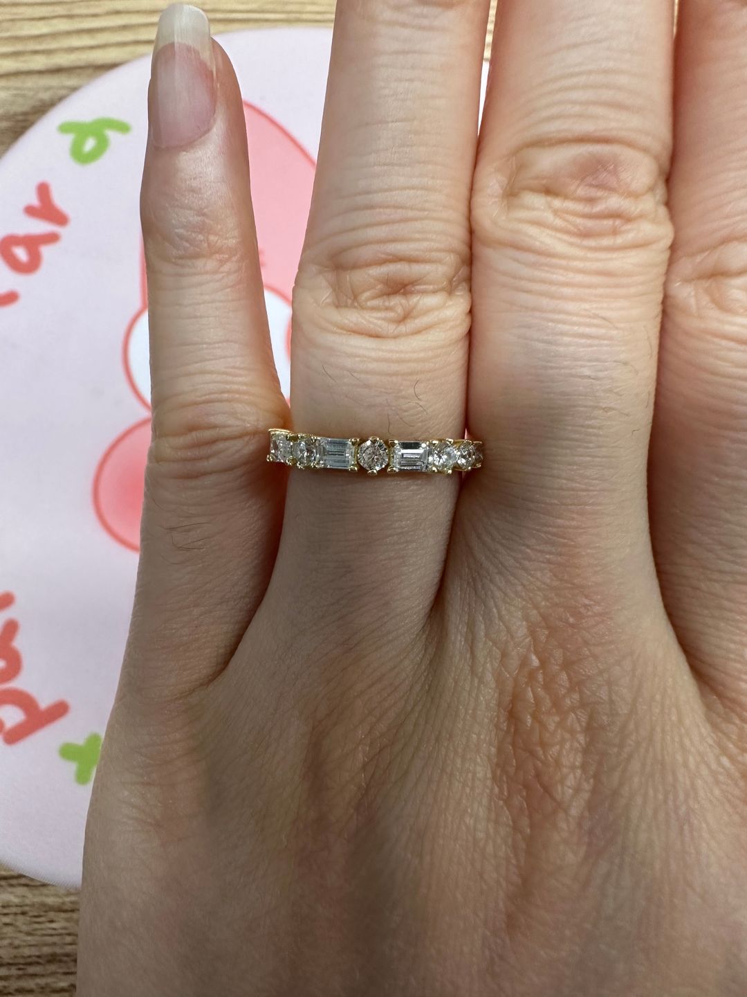 Customer photo review of S925 1.5 Ct Fashion Yellow Gold Half Emerald & Round Cut Wedding Band In Sterling Silver
