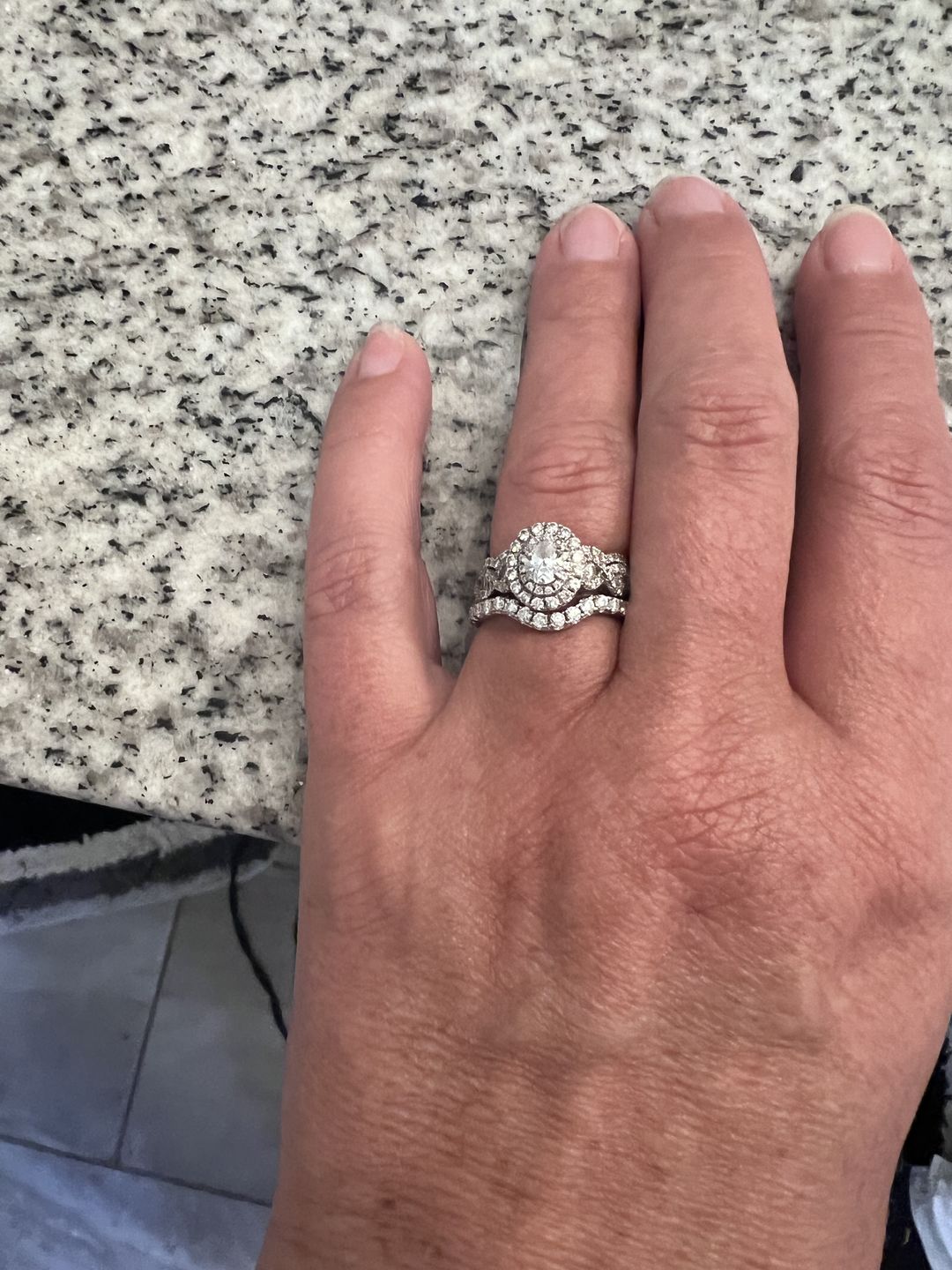 Customer photo review of Curved Pave Moissanite Half Eternity Wedding Band Stackable Ring