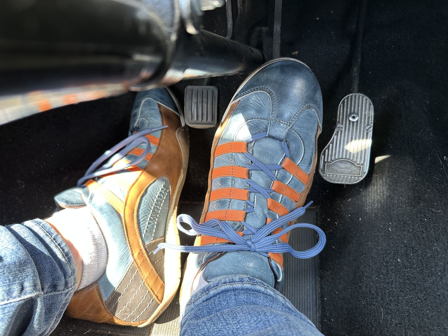 Customer photo review of Men's GrandPrix Sneaker in Monza Indigo (Navy and Orange)